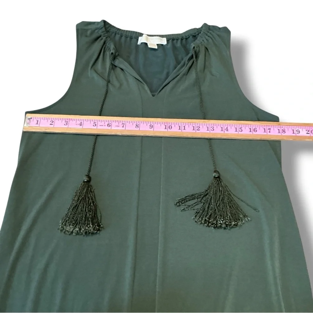 Michael Kors Olive Green Sleeveless V-Neck Dress with Tassel Tie